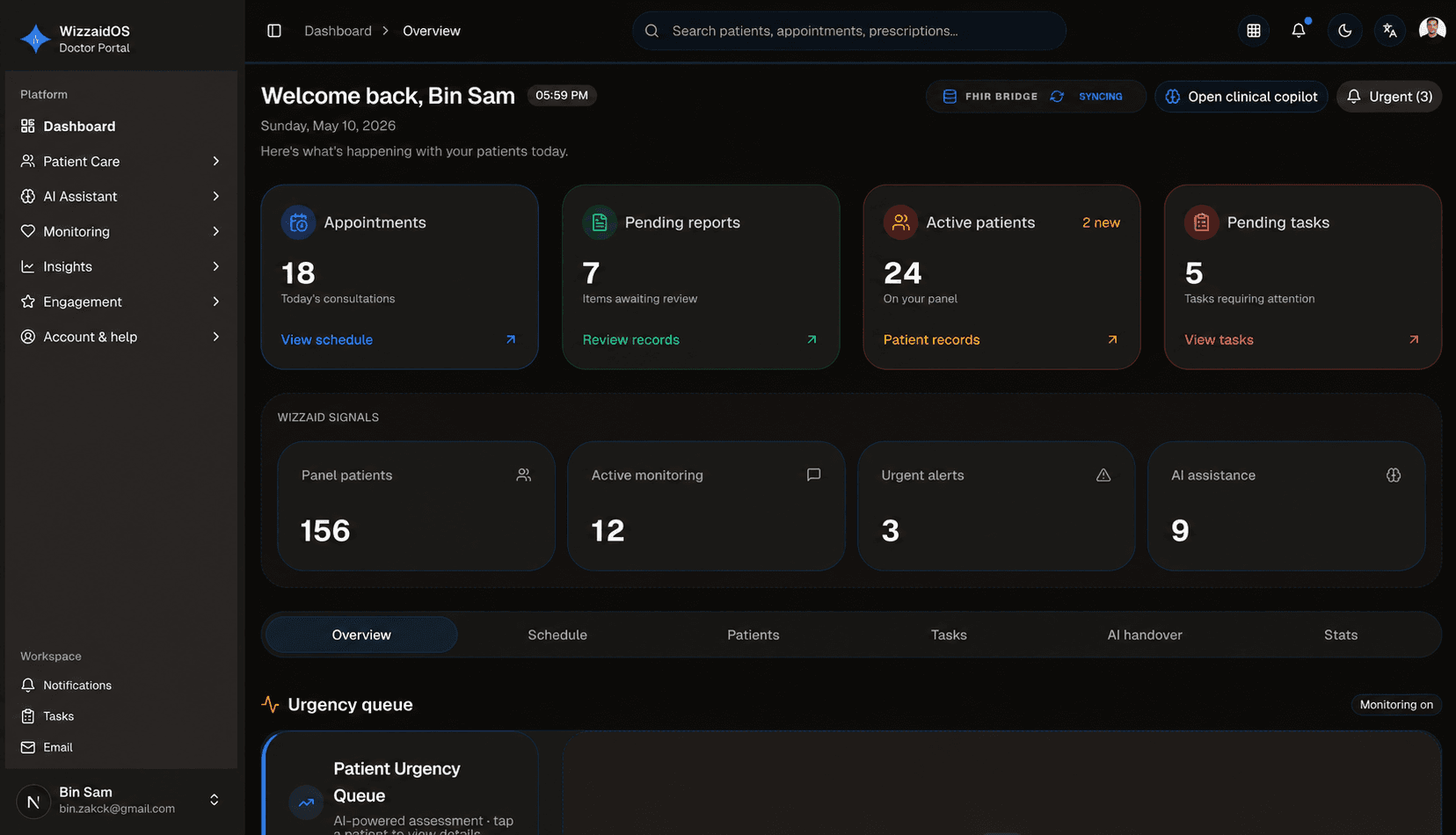 Wizzaid clinical dashboard